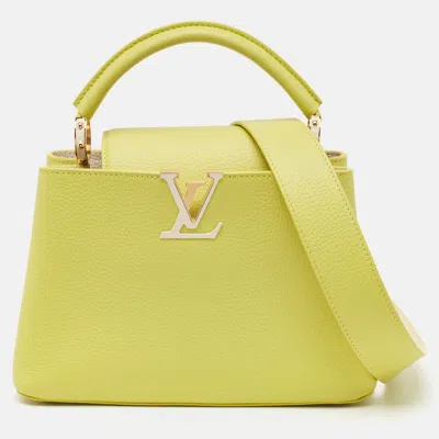 Pre-owned Louis Vuitton Cedrat Taurillon Leather Capucines Bb Bag In Green