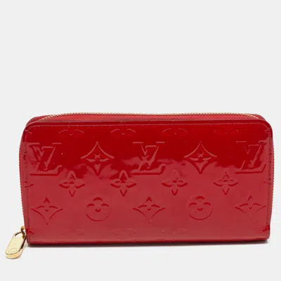 Pre-owned Louis Vuitton Cerise Monogram Vernis Zippy Wallet In Orange