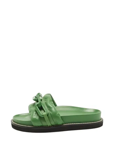 Pre-owned Louis Vuitton Chain Leather Sandals In Green
