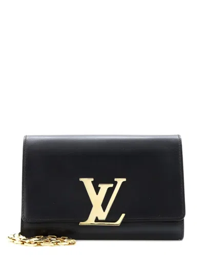 Pre-owned Louis Vuitton Chain Louise Clutch Leather Mm Shoulder Bag In Black