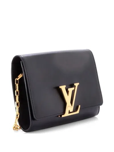 Pre-owned Louis Vuitton Chain Louise Leather Gm Clutch Bag In Black