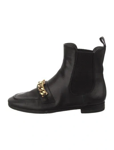 Pre-owned Louis Vuitton Chain-link Accent Leather Chelsea Boots In Black