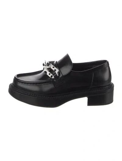Pre-owned Louis Vuitton Chain-link Accent Leather Loafers In Black
