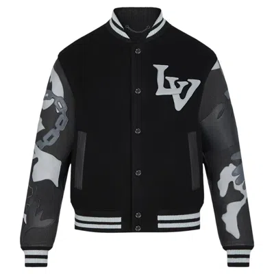 Pre-owned Louis Vuitton Chains Camo Varsity Wool Logo Jacket In Black