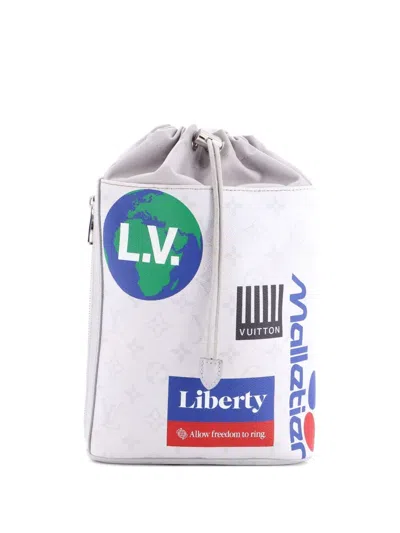 Pre-owned Louis Vuitton Chalk Sling Bag Limited Edition Logo Story Monogram Canvas Crossbody Bag In Gray