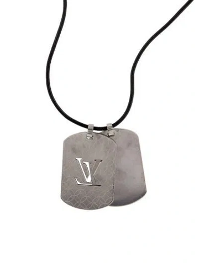 Pre-owned Louis Vuitton Champs Elysées Dog Tag Pendant Necklace, 29" In Black