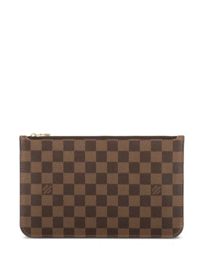 Pre-owned Louis Vuitton Checked Zip Pouch In Brown