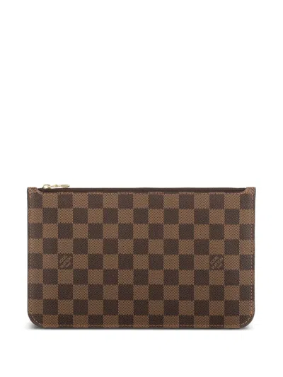 Pre-owned Louis Vuitton Checked Zip Pouch In Brown