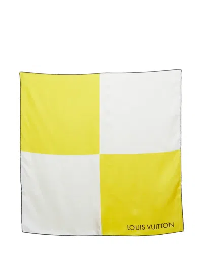 Pre-owned Louis Vuitton Checkered Silk Scarf In Yellow