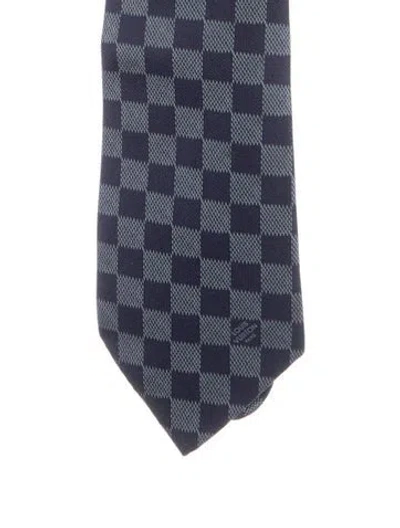 Pre-owned Louis Vuitton Checkered Silk Tie In Blue