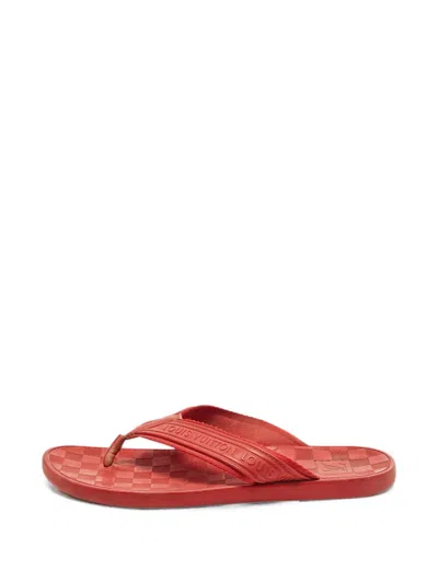 Pre-owned Louis Vuitton Check-textured Thong Flip Flops In Red