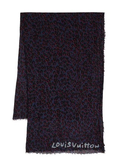 Pre-owned Louis Vuitton  Cheetah Print Scarf In Blue