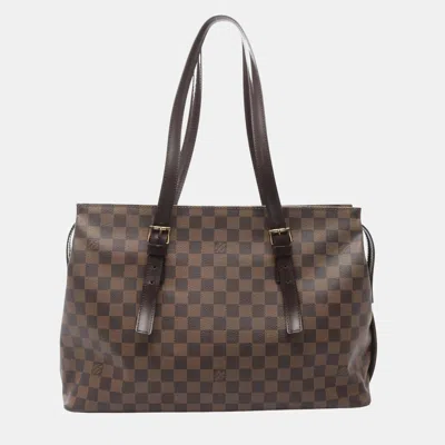 Pre-owned Louis Vuitton Chelsea Shoulder Tote Bag Damier Canvas Ebene In Brown