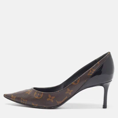 Pre-owned Louis Vuitton Cherie Size 37.5 Monogram Canvas And Patent Leather Pumps In Brown