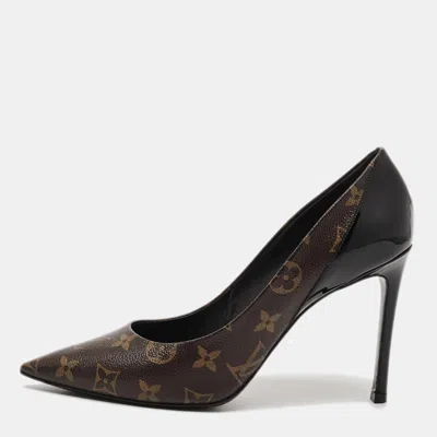Pre-owned Louis Vuitton Cherie Size 39.5 Brown/black Monogram Canvas And Patent Leather Pumps