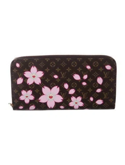 Pre-owned Louis Vuitton Cherry Blossom Print Coated Canvas Zippy Wallet W/ Tags In Brown