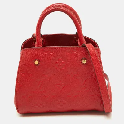 Pre-owned Louis Vuitton Cherry Monogram Empreinte Leather Montaigne Nano Bag In Red