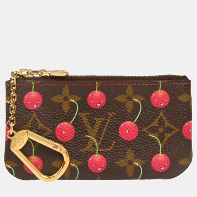Pre-owned Louis Vuitton Cherry Pochette Cles Coin Purse Wallet In Brown