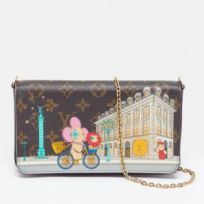 Pre-owned Louis Vuitton Christmas Animation Paris Pochette Felicie Monogram Canvas Bag In Brown