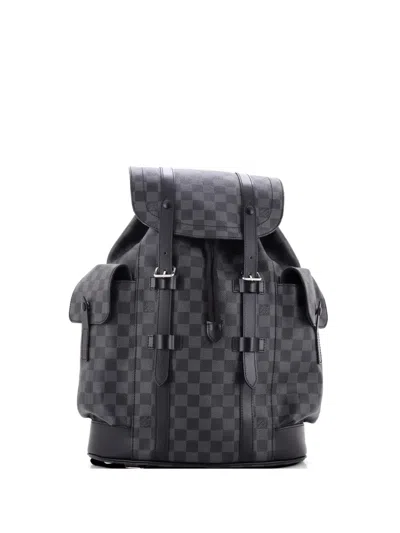 Pre-owned Louis Vuitton Christopher Damier Graphite Pm Backpack In Black