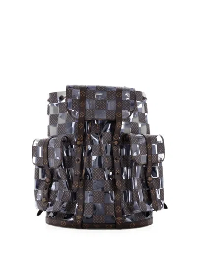 Pre-owned Louis Vuitton Christopher Limited Edition Monogram Chess Canvas And Pvc Gm Backpack In Brown
