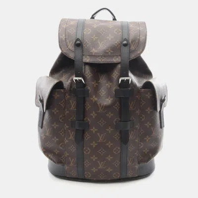 Pre-owned Louis Vuitton Christopher Mm Backpack Coated Canvas And Leather Monogram Macassar Brown Black