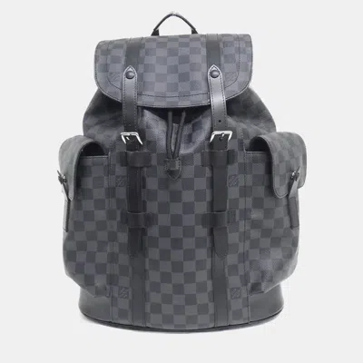 Pre-owned Louis Vuitton Christopher Mm Black Damier Graphite Canvas Backpack In Gray