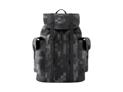 Pre-owned Louis Vuitton Christopher Mm Damoflage Black Backpack
