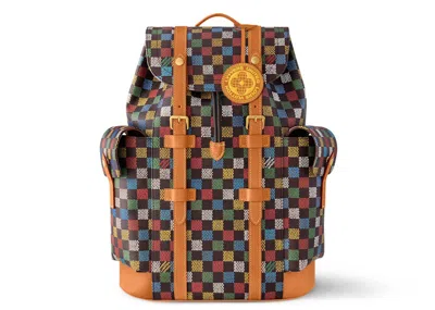 Pre-owned Louis Vuitton Christopher Mm Lv Vers Damier Ebene Multicolor Backpack In Brown
