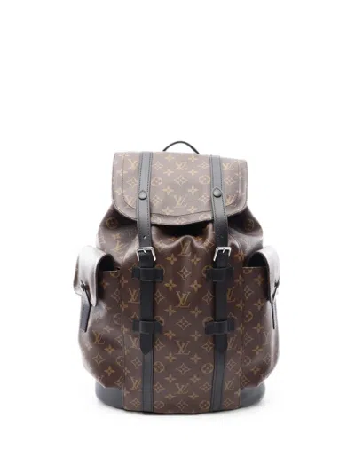 Pre-owned Louis Vuitton Christopher Mm Monogram Macassar Backpack In Brown
