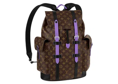 Pre-owned Louis Vuitton Christopher Mm Monogram Macassar Brown/ Brown/purple Backpack In Multi