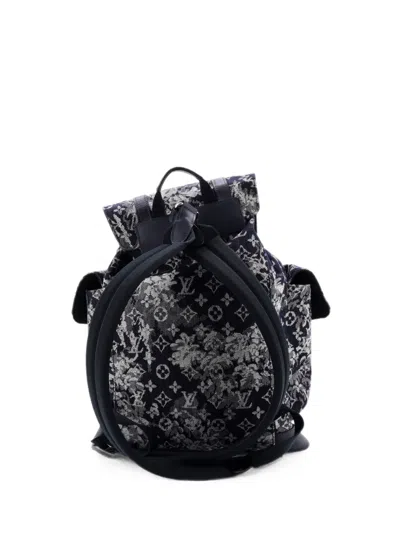 Pre-owned Louis Vuitton Christopher Monogram Tapestry Canvas Pm Backpack In Blue