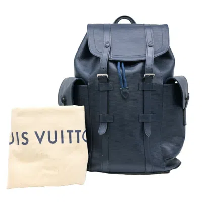 Pre-owned Louis Vuitton Christopher Navy Leather Backpack Bag ()