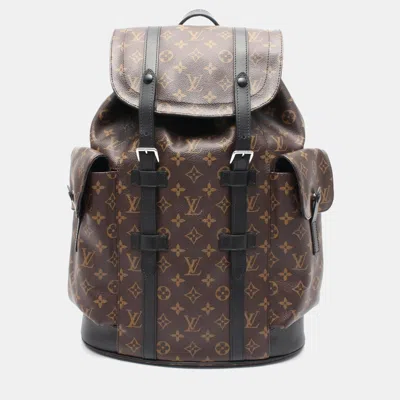 Pre-owned Louis Vuitton Christopher Pm Backpack Bag Coated Canvas Leather Monogram Macassar Brown Black