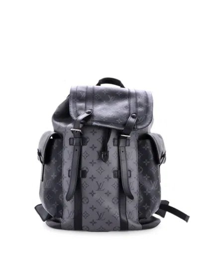 Pre-owned Louis Vuitton Christopher Reverse Monogram Eclipse Canvas Mm Backpack In Black