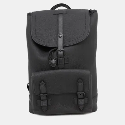 Pre-owned Louis Vuitton Christopher Slim Noir Taurillon Leather Backpack In Black