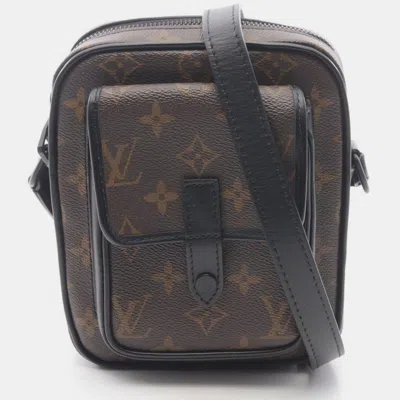 Pre-owned Louis Vuitton Christopher Wearable Wallet Monogram Macassar Canvas Crossbody Bag In Black