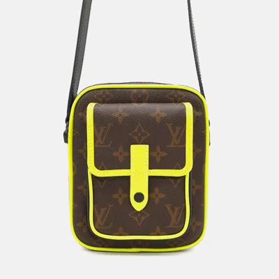 Pre-owned Louis Vuitton Christopher Wearable Wallet Noir/neon Yellow Monogram Macassar Canvas In Black