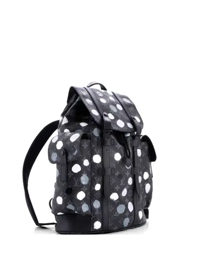 Pre-owned Louis Vuitton Christopher Yayoi Kusama Painted Dots Monogram Eclipse Canvas Mm Backpack In Black