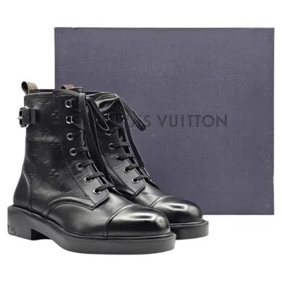 Pre-owned Louis Vuitton Citizen Flat Ranger Boot Lv Monogram Embossed Leather Black Eu 38