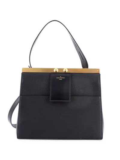 Pre-owned Louis Vuitton City Frame Top Handle Bag Taiga Leather Satchel In Black