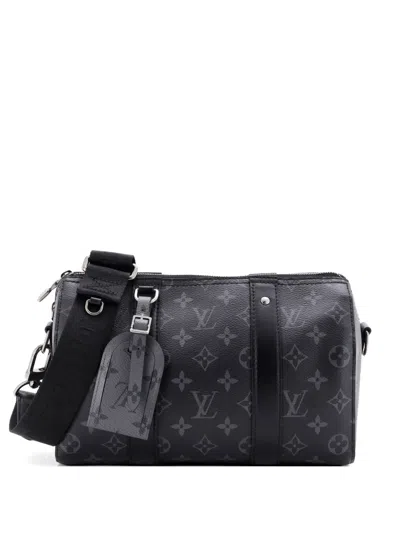 Pre-owned Louis Vuitton City Keepall Bag Reverse Monogram Eclipse Canvas Crossbody Bag In Black