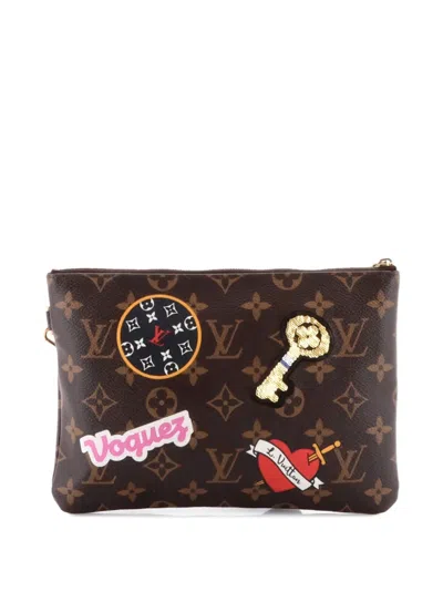 Pre-owned Louis Vuitton City Pouch Limited Edition Patches Monogram Canvas Clutch Bag In Brown