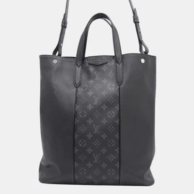 Pre-owned Louis Vuitton City Tote Noir Monogram Eclipse Taiga Leather In Black