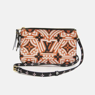 Pre-owned Louis Vuitton Clafity Double Zip Pochette Pouch Shoulder Bag Black Brown White