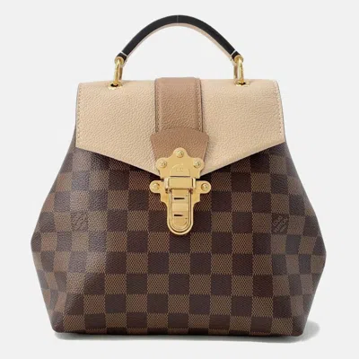Pre-owned Louis Vuitton Clapton Backpack Beige Damier Ebene Canvas In Sand