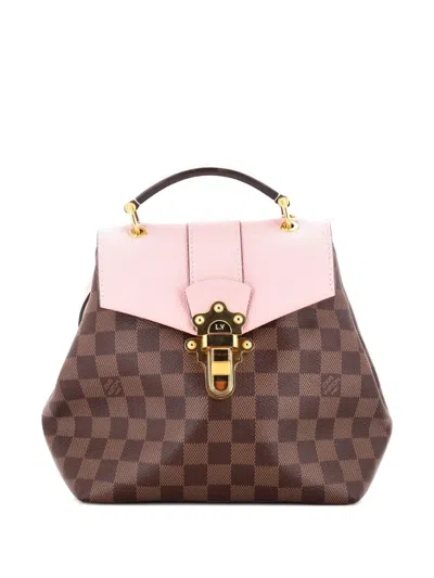 Pre-owned Louis Vuitton Clapton Damier And Leather Backpack In Brown