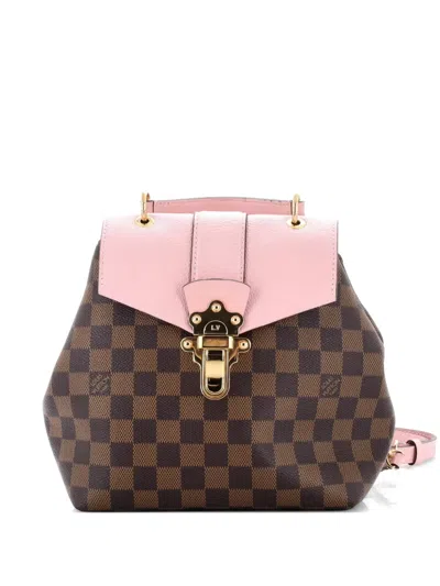 Pre-owned Louis Vuitton Clapton Damier And Leather Backpack In Brown