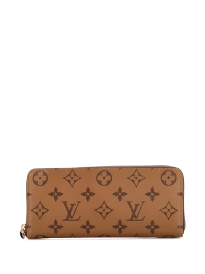 Pre-owned Louis Vuitton Clemence Wallet Reverse Monogram Canvas Small Wallets In Brown