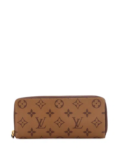 Pre-owned Louis Vuitton Clemence Wallet Reverse Monogram Canvas Small Wallets In Brown